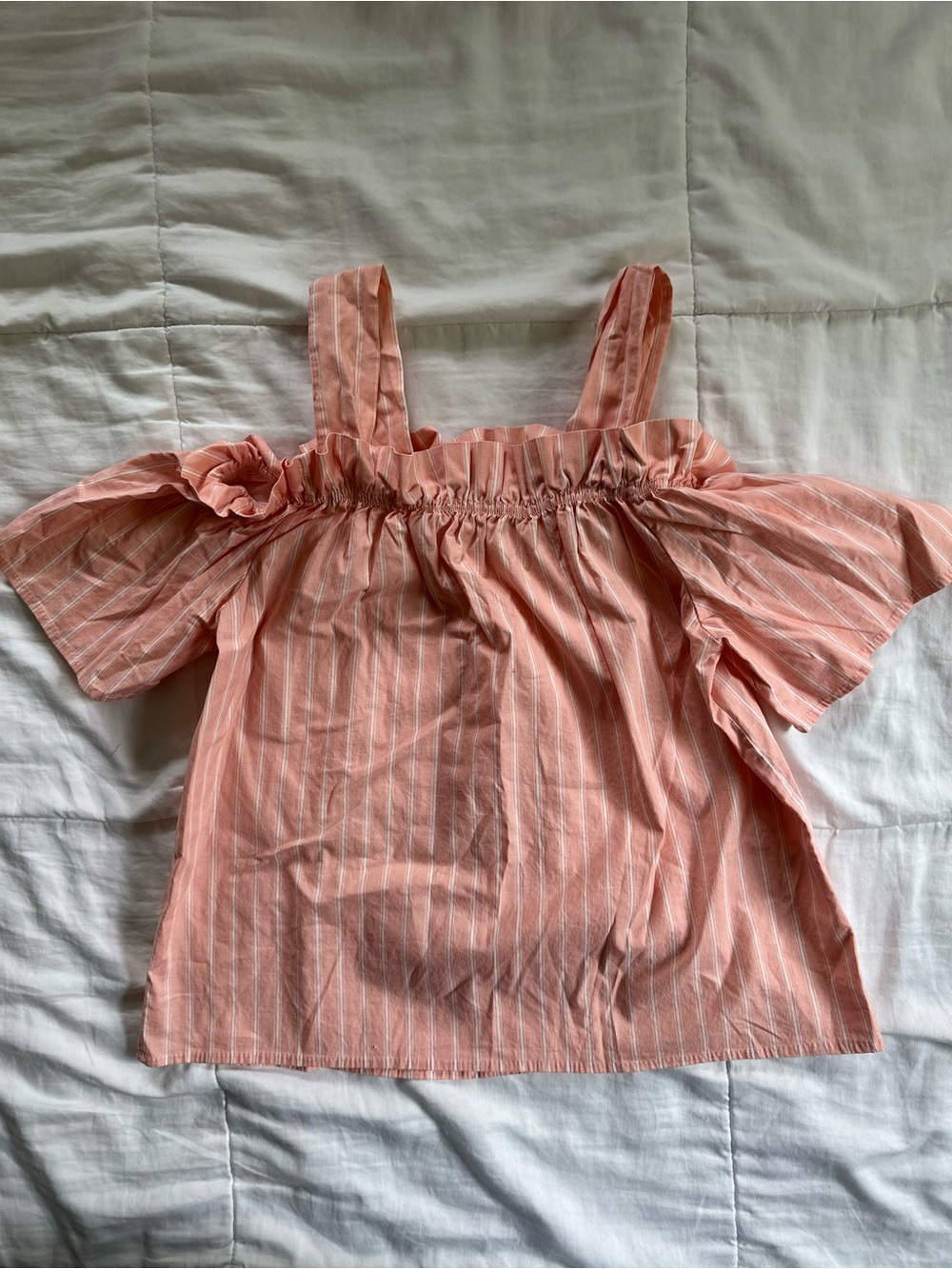 2 Hearts Peach Striped Off-Shoulder Summer Preppy Top-Small